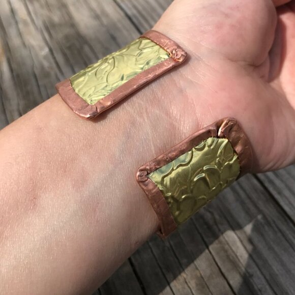 Rose Brass Copper Cuff Bracelet Wide Bohemian Floral Statement Unisex Cowboy - Picture 7 of 9